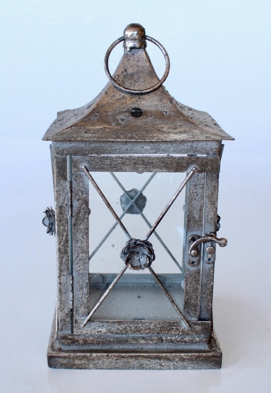 Small Silver Metal Lantern With Glass